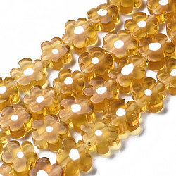 Chapelets de perle de millefiori en verre manuelles, fleur, verge d'or, 5.5~8x2.5mm, Trou: 1mm, Environ 64~67 pcs/chapelet, 15.75 pouce ~ 16.34 pouces (40~41.5 cm)