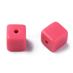 Perline acrilico opaco, cubo, rosa intenso, 10.5x9.5x9.5mm, Foro: 2 mm, circa 490pcs/500g