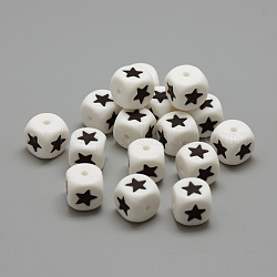 Perle di silicone ecologiche per uso alimentare, masticare perline per i denti, fare collane fai-da-te fai-da-te, cubo con stella, bianco, 12x12x12mm, Foro: 2 mm
