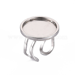 201 Stainless Steel Cuff Pad Ring Settings, Laser Cut, Stainless Steel Color, Tray: 20mm, US Size 7 1/4(17.5)~US Size 8(18mm)