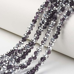 Electroplate Transparent Glass Beads Strands, Half Silver Plated, Faceted, Rondelle, Midnight Blue, 6x5mm, Hole: 1mm, about 85~88pcs/strand, 16.1~16.5 inch(41~42cm)