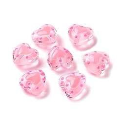 Herzperlen aus Glas, mit Emaille, Perle in Perlen, rosa, 12x11.5~12.5x6.5~7 mm, Bohrung: 0.8~1 mm