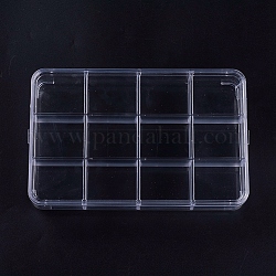 (venta de cierre defectuosa), 12 compartimentos rectángulo contenedores de almacenamiento de abalorios de plástico, Claro, 23.5x15x3.5 cm