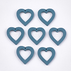 Pendentifs en bois de peuplier peint, cœur, bleu acier, 25x23x3mm, Trou: 1.5mm