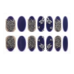 Autocollants de vernis à ongles enveloppants complets, auto-adhésif, autocollant, pour la conception de décalcomanies pour les ongles décorations de conseils de manucure, bleu cadet, 14pcs / feuille