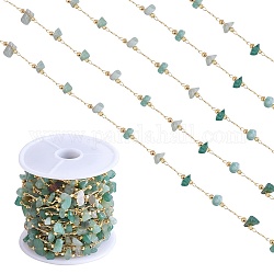 Perlenketten aus natürlichen grünen Aventurin-Splittern, mit goldenen Messing Zubehör, langlebig plattiert, gelötet, mit Spule, 4~14x4~11x2~7 mm, ca. 3.28 Fuß (1m)/Box