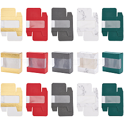 Boîtes à bijoux en carton kraft, avec fenêtre pvc, carrée, couleur mixte, boîte: 8x8x3.5cm, 5 couleurs, 6 pcs / couleur, 30 pcs