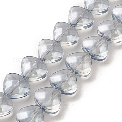 Hilos de cuentas de vidrio electrochapado transparente, lustre de la perla chapado, corazón, gris claro, 12x13x7mm, agujero: 1 mm, aproximamente 55 pcs / cadena, 25.51'' (64.8 cm)
