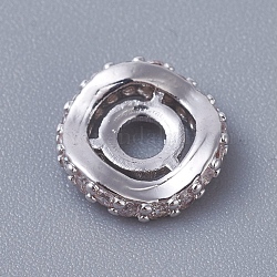 Perle di zirconi cubici trasparenti in micro pavè di ottone, placcato di lunga durata, Onda Quadra, platino, 9.5x9.5x2mm, Foro: 2 mm
