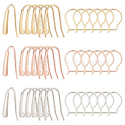 BENECREAT 60Pcs 6 Style 304 Stainless Steel Ear Wire Hooks, 3 Color Wire Kidney Ear Wires French Wire Hooks Findings with Horizontal Loops for Earring Jewelry Making