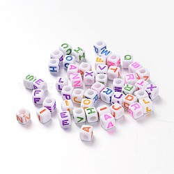 Mixed Style Opaque Acrylic European Large Hole Beads, Horizontal Hole, Letter Cube, Mixed Color, 7x7x7mm, Hole: 4mm, about 1999pcs/408g