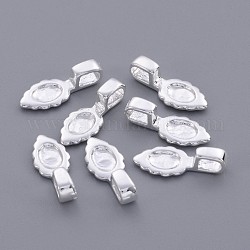Brass Glue-on Flat Pad Bails, Leaf, Silver Color Plated, about 6.5mm wide, 16mm long, 1.5mm thick, hole: 3x2mm