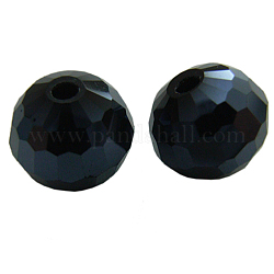 Faceted Round Glass Loose Beads, Plated Black, about 12mm in diameter, hole: 1.5mm