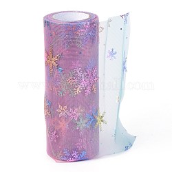 Christams Deco Mesh Ribbons, Glitter Tulle Fabric, for DIY Craft Gift Packaging, Home Party Wall Decoration, Snowflake Pattern, Plum, 5-7/8 inch(149mm), 10 yards/roll(9.14m/roll)