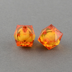 Transparent Acrylic Beads, Bead in Bead, Faceted Cube, Orange Red, 10x9x9mm, Hole: 2mm, about 1050pcs/500g