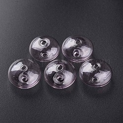 Perle di globo di vetro soffiato a mano trasparente, motivo a strisce, rotondo e piatto, blush alla lavanda, 20~21x13~14mm, Foro: 1~2 mm