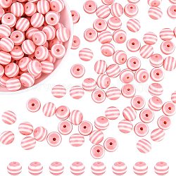 Nbeads 200 Stück runde gestreifte Harzperlen, rosa perlen abstandshalter 12 mm runde kugelperlen lose abstandsperlen für die handwerksschmuckherstellung, Bohrung: 3 mm