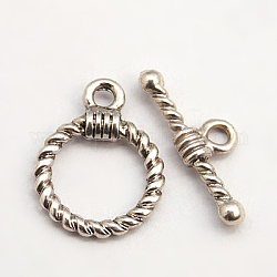 Toggle Clasps, Lead Free & Cadmium Free & Nickel Free, Round, Antique Silver, Round: 19x14x3mm, Hole: 2mm, Bar: 20x8x3mm, Hole: 2mm