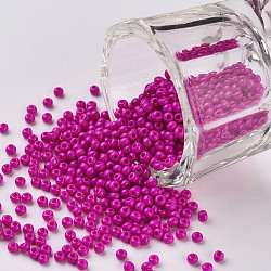 11/0 Grade A Opaque Glass Seed Beads, Baking PaintA, Round, Fuchsia, 2.3x1.5mm, Hole: 1mm, about 48500pcs/pound