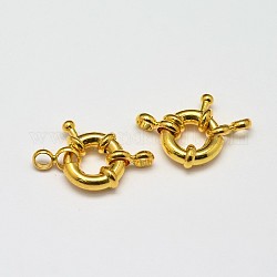 Rack Plating and Vacuum Plating Brass Spring Ring Clasps, Cadmium Free & Lead Free, Golden, 12x4mm, Hole: 2mm