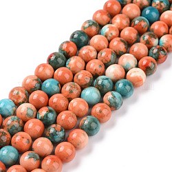 Chapelets de perle ronde en jade d'un océan blanc synthétique, teinte, selle marron, 4mm, Trou: 1mm, Environ 96 pcs/chapelet, 16.1 pouce