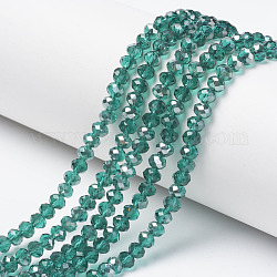 Chapelets de perles en verre transparent électrolytique, demi gris, facette, rondelle, vert de mer clair, 6x5mm, Trou: 1mm, Environ 85~88 pcs/chapelet, 16.1~16.5 pouce (41~42 cm)