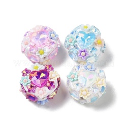 Perles de strass en argile polymère, avec de la résine, plat et circulaire avec coeur, couleur mixte, 25.5x26x17mm, Trou: 1.6mm