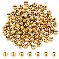 Nbeads 100 Stück 304 runde Edelstahlperlen, 4 mm große Metall-Abstandsperlen, goldene Perlen, glatte, lose Perlen für die Herstellung von DIY-Armbändern, Halsketten, Ohrringen und Schmuck, Bohrung: 1.2 mm