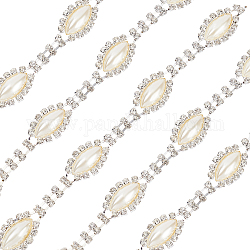 Chaînes de coupe en fer et laiton avec strass de 2 mètre, avec perles nacrées, oeil de cheval, couleur d'argent, 16.5x23.5x6.7mm, 6.7x3.6x3mm
