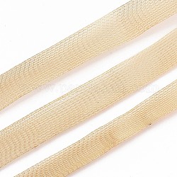 Erweiterbares geflochtenes Messingdrahtgeflecht, flache Netzkette, mit Spule, für die Herstellung von Haarschmuck, Licht Gold, 10~50x1 mm, 5 m / Rolle