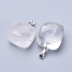 Pendentifs de cristal de quartz naturel, avec accessoire en alliage de tonalité de platine, cube, 24~27x20~24x14~16mm, Trou: 5x2.5mm