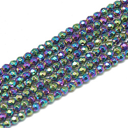 Perlas de hematita sintética electrochapa hebras, facetados, redondo, hematites no magnético, colorido, 2~2.5mm, agujero: 0.3 mm, aproximamente 189 pcs / cadena, 15.4 pulgada