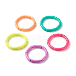 Candy Color Chunky Acrylic Curved Tube Beads Stretch Bracelets for Women, Mixed Color, Inner Diameter: 2-1/8 inch(5.3cm)