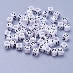 Pandahall 50g undurchsichtige Buchstabenperlen aus Acryl mit horizontalem Loch, Würfel, Buchstaben c, 6x6x6 mm, Bohrung: 3.2 mm