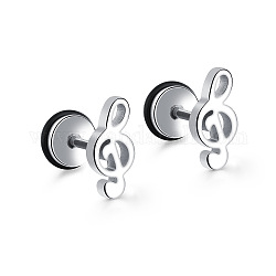 Boucles d'oreilles en acier au titane avec notes de musique pour femmes, couleur inoxydable, 11mm
