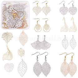 DIY Leaf Drop Earring Making Kit, Including Alloy & Brass Hollow Pendants, Iron & 304 Stainless Steel Earring Hooks, Brass Post Earring Findings, Mixed Color, 80Pcs/box