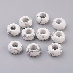 Natural Howlite European Beads, Large Hole Beads, Rondelle, 14x7~8mm, Hole: 6mm