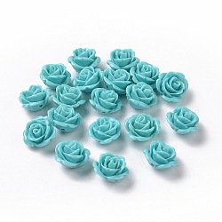 Synthetic Coral 3D Flower Rose Beads, Dyed, Aquamarine, 14~15x9mm, Hole: 1.5mm