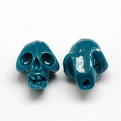 Synthetic Coral Skull Beads, Dyed, Prussian Blue, 14x12x10mm, Hole: 1mm