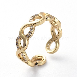 Brass Micro Pave Cubic Zirconia Cuff Rings, Open Rings, Infinity, Golden, US Size 7(17.3mm)