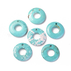 Pendentifs howlite naturelles, teinte, disque de donut / pi, turquoise, largeur du beignet: 13.5 mm, 30x5mm, trou: 3 mm, diamètre intérieur: 13 mm