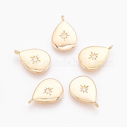 Brass Cubic Zirconia Charms, for DIY Jewelry Making, teardrop, with Star, Nickel Free, Real 18K Gold Plated, Clear, 14x9.5x1.5mm, Hole: 0.5mm