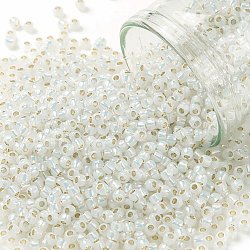 TOHO Round Seed Beads, Japanese Seed Beads, (PF2100) PermaFinish White Opal Silver Lined, 8/0, 3mm, Hole: 1mm, about 10000pcs/pound