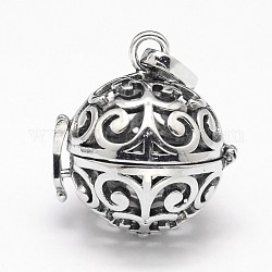 Латунные полые круглые подвески, для ожерелья, античное серебро, 28x25x21 мм, отверстие : 9x3.5 мм, внутренний: 18 mm