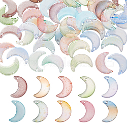 Sunnyclue 100 Stück Glasanhänger mit Farbverlauf, mit Goldfolie, Mond, Mischfarbe, 16x11x3 mm, Bohrung: 1.2 mm