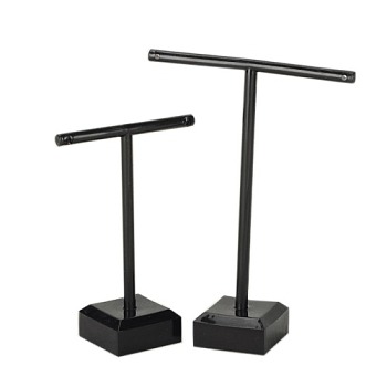 T Bar Organic Glass Earring Display Stand, T Bar with Two Holes, Black, 6x9cm, 8x11cm, 2pcs/set