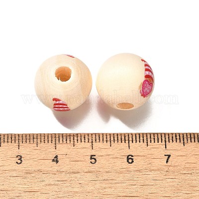 Бусины из дерева с принтом в виде элемента ко дню святого валентина WOOD-R002-01-02-1