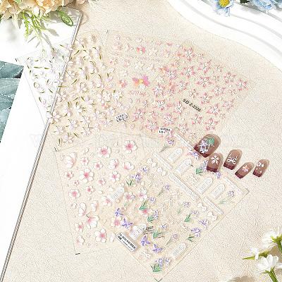 5 шт. 5 стиля с цветочным узором самоклеящиеся наклейки для ногтей для домашних животных&nbsp;MRMJ-SP0001-24-1