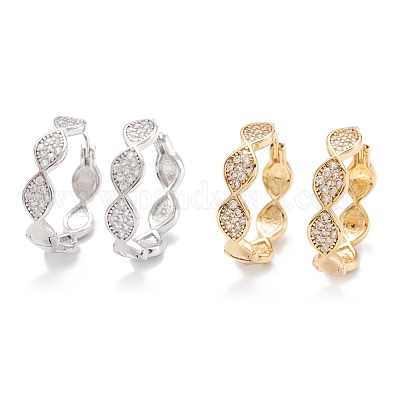 Серьги-кольца Huggie из латуни с микропрозрачным паве и кубическим цирконием EJEW-F264-21-1