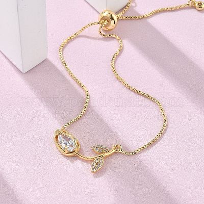 Браслеты-слайдеры с прозрачным кубическим цирконием из латуни с микропаве BJEW-C089-05G-1